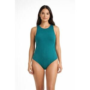 Express Teal Women's One Piece Bodysuit XL Solid Sleeveless Opaque